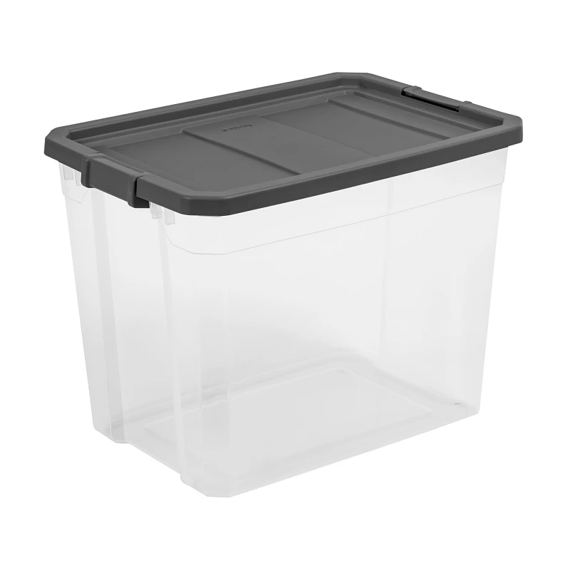 Modular Stacking Storage Box, Clear/Gray Lid, 108 Qt.