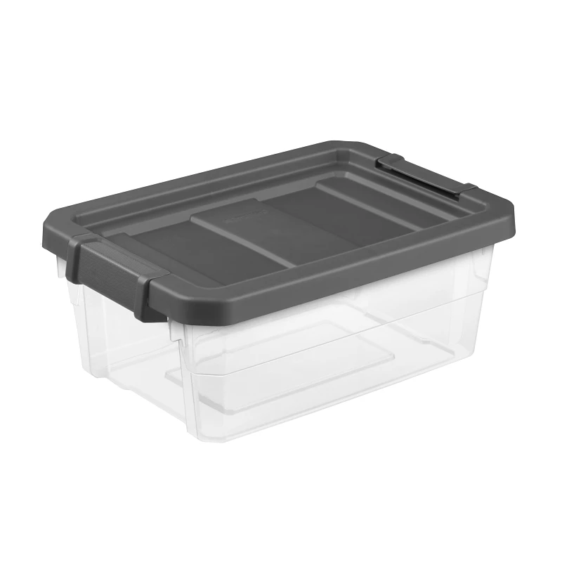 Modular Stacking Storage Box, Clear/Gray Lid, 16 Qt.