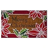 Poinsettia Coir Doormat - Seasonal Holiday Decor