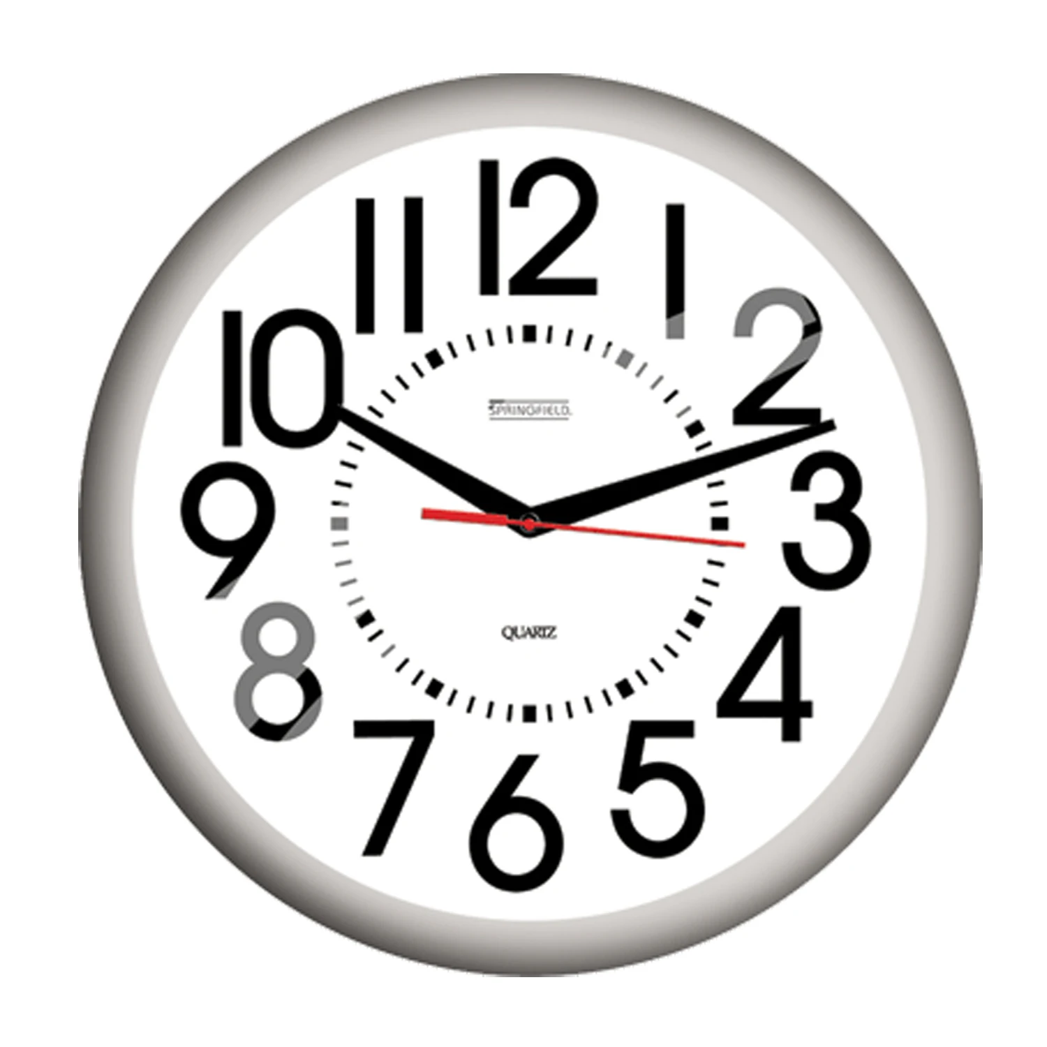 Quartz Wall Clock, Large Graphics, White, 13.25 In. round
