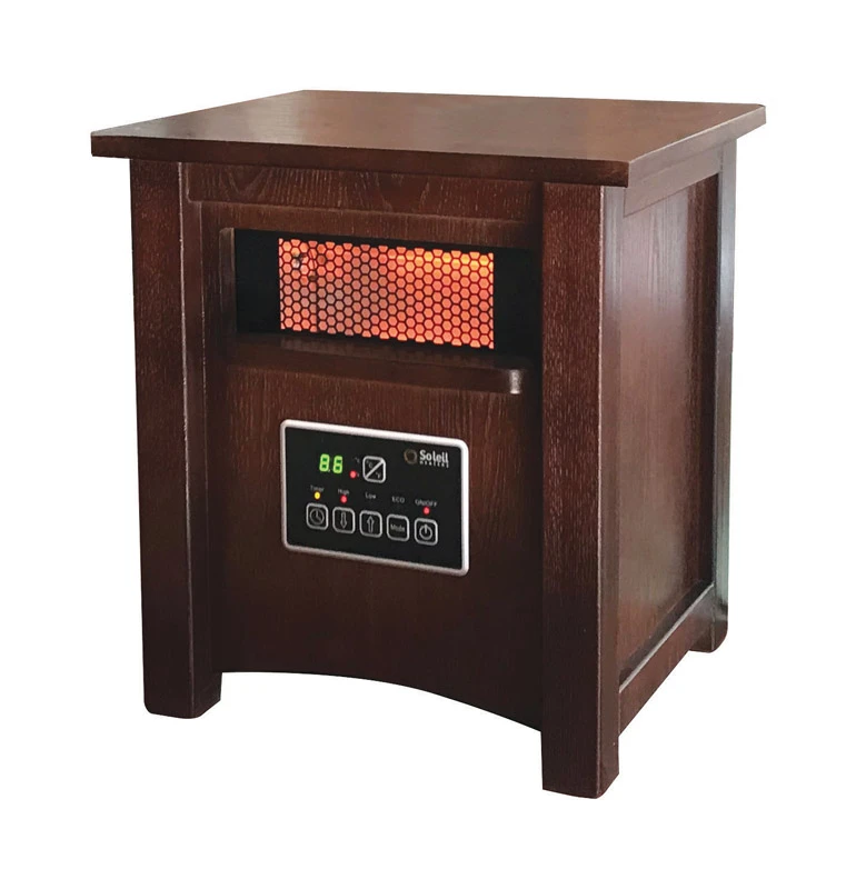 Infrared Quartz Heater, Remote Control, Wood Cabinet, LED Display