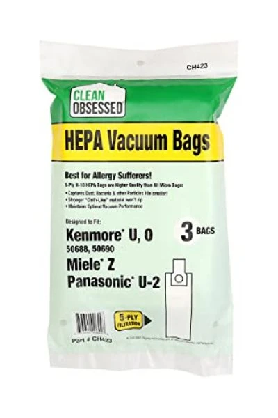 Kenmore & Panasonic Vacuum Cleaner Bags, Type U, O & U-2 HEPA, 3-Pk.