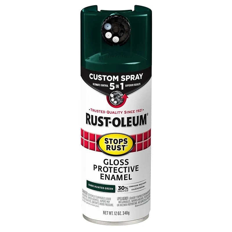 Stops Rust Custom Spray 5-in-1 Spray Paint, Gloss Dark Hunter Green, 12 oz.