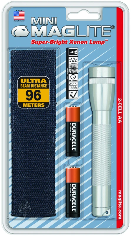 Mini 14 Lumens Silver Xenon Flashlight And Holster Combo Pack With Aa Batteries