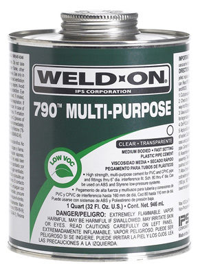 790 Medium Bodied PVC Pipe Cement, Fast Setting, Clear, 1/4 Pt.