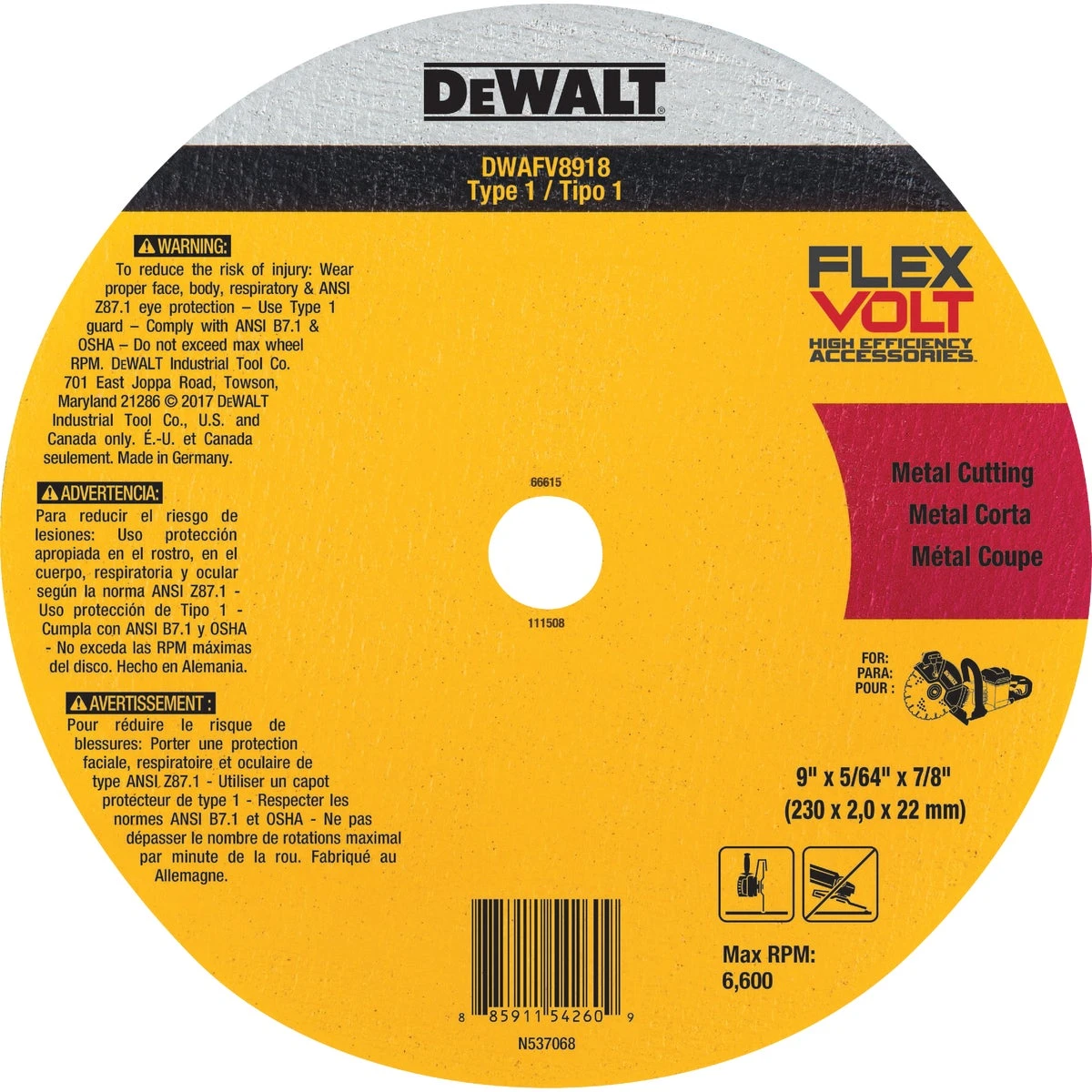 Cutoff Wheel, 5/64 x 7/8 x 9 In.