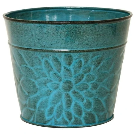 Laurel Planter, Lagoon Green Embossed Sheet Metal, 8 In. High