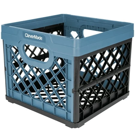 Collapsible Milk Crate Storage Bin, Blue