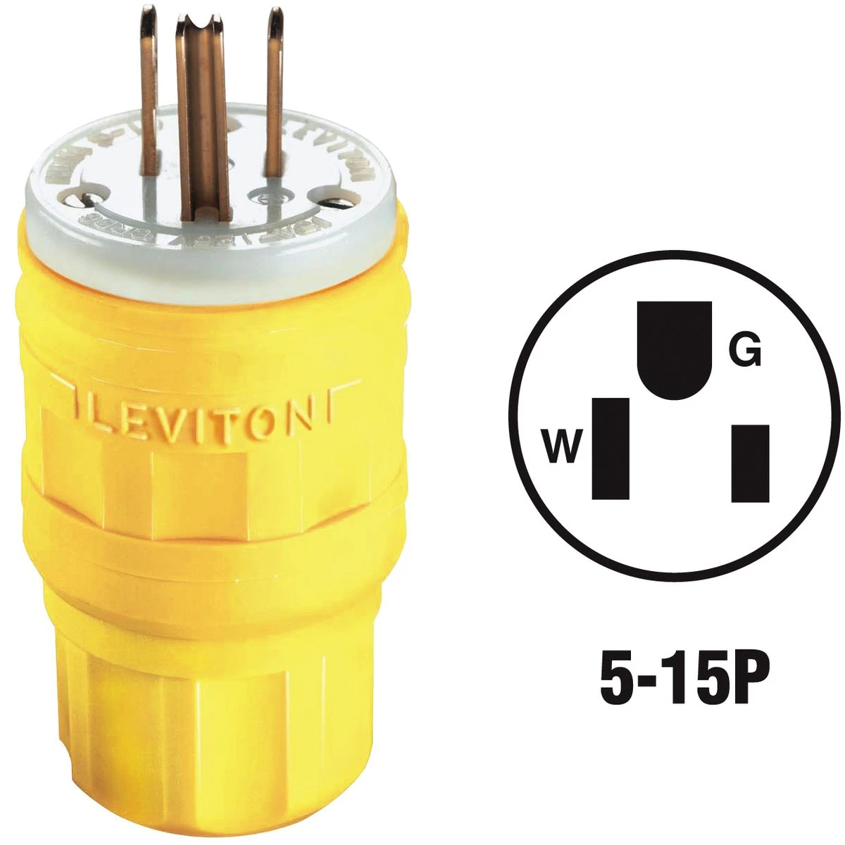 Leviton 15a 125v 3-wire 2-pole Wetguard Industrial Grade Cord Plug