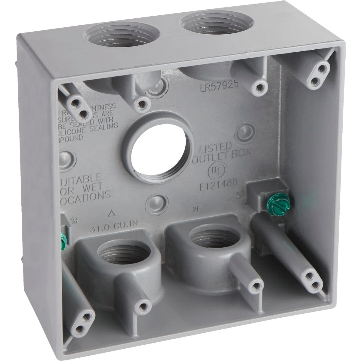 2-gang 3/4 In. 5-outlet Gray Aluminum Weatherproof Electrical Box