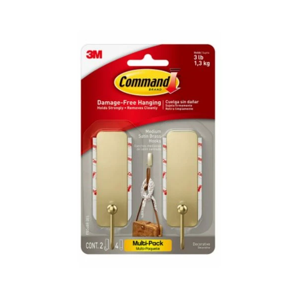 Medium Satin Brass Hooks, 2 Hooks/4 Strips