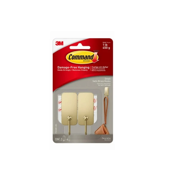 Small Satin Brass Hooks, 2 Hooks/4 Strips