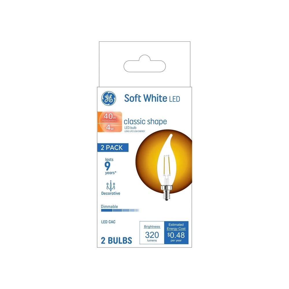 LED Candelabra Light Bulbs, 4 Watt, Clear, 2-Pk.
