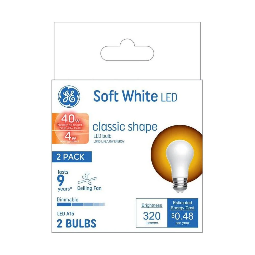 LED Ceiling Fan Light Bulbs, A15, White, 4 Watt, 2-Pk.