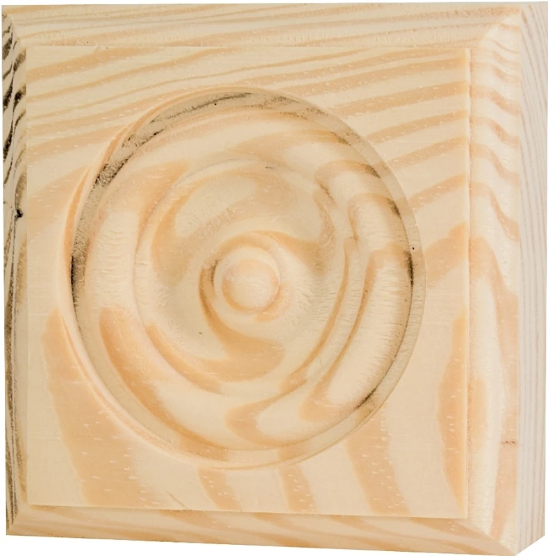 Trim Block Moulding, Rosette, Pine, 3.75 x 3.75 x 1 In.