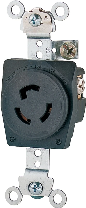 15 Amp 125 Volt Single Locking Receptacle With Glass Reinforced Nylon Body