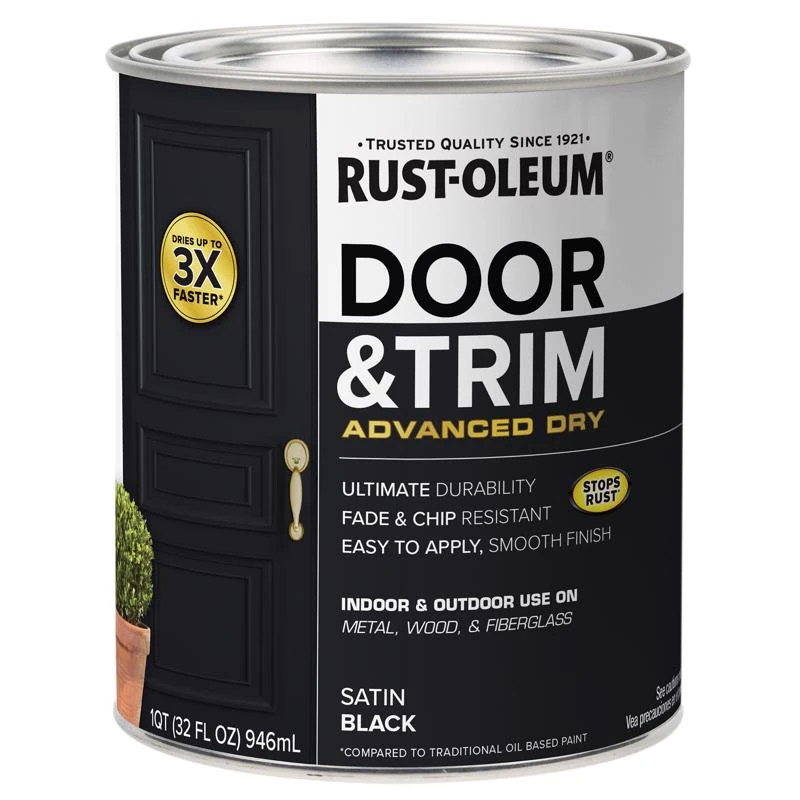 Door and Trim Paint, Interior/Exterior, Water Based, Satin Black, Quart