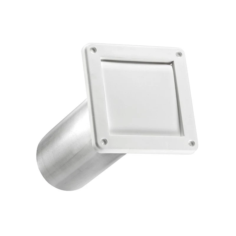 Single Flap Louver Vent + Tail Pipe, White Plastic, 4 In.