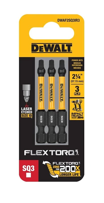 FlexTorq #3 Square Driver Bits, 2-1/4 In., 3-Pk.