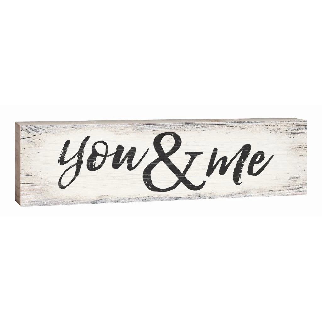 You & Me Script Design Mini Pine Wood Tabletop Sign Plaque 6 X 1.5