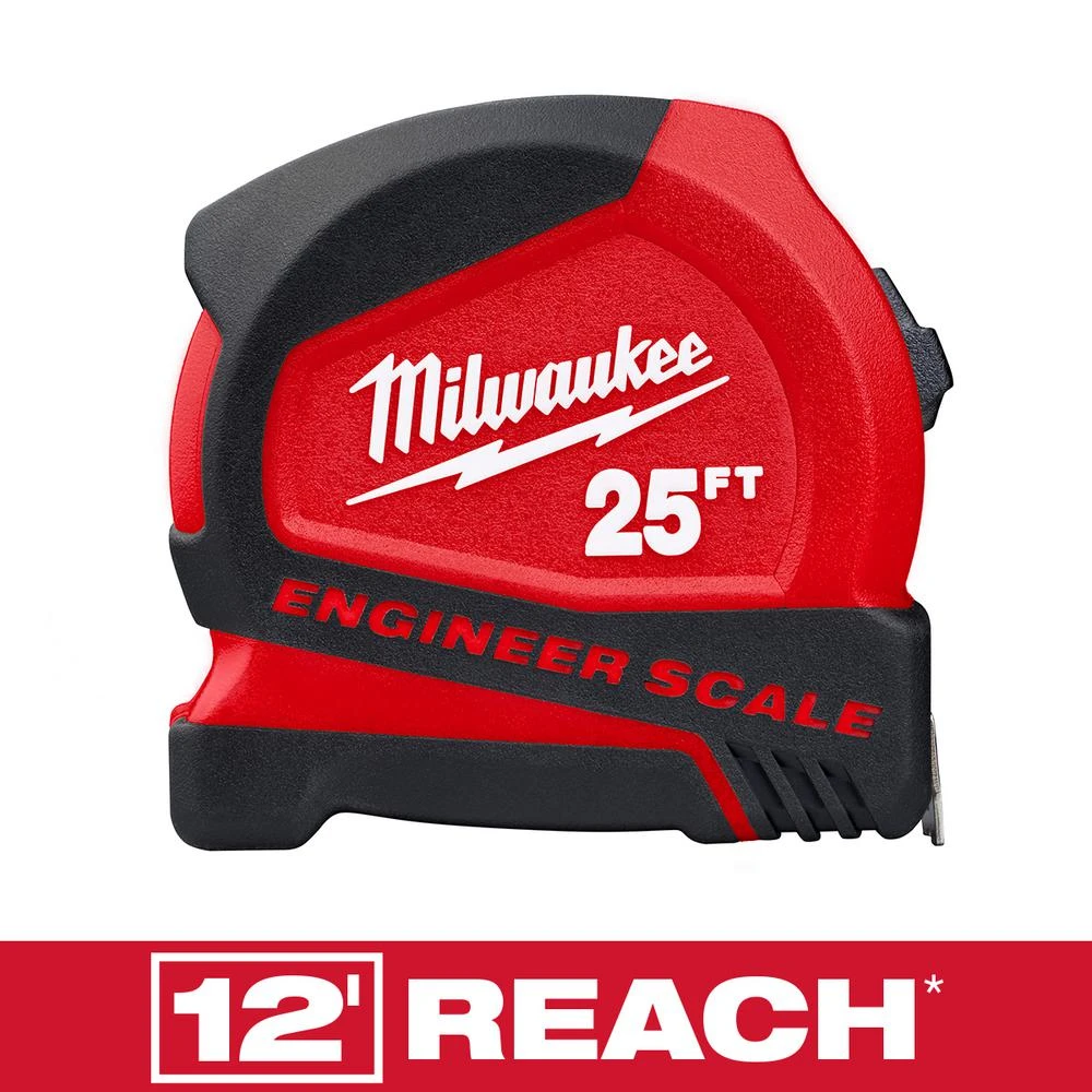 25 Ft. Compact Tape Measure With Engineer Scale, Steel Blade, Abs/rubber Case