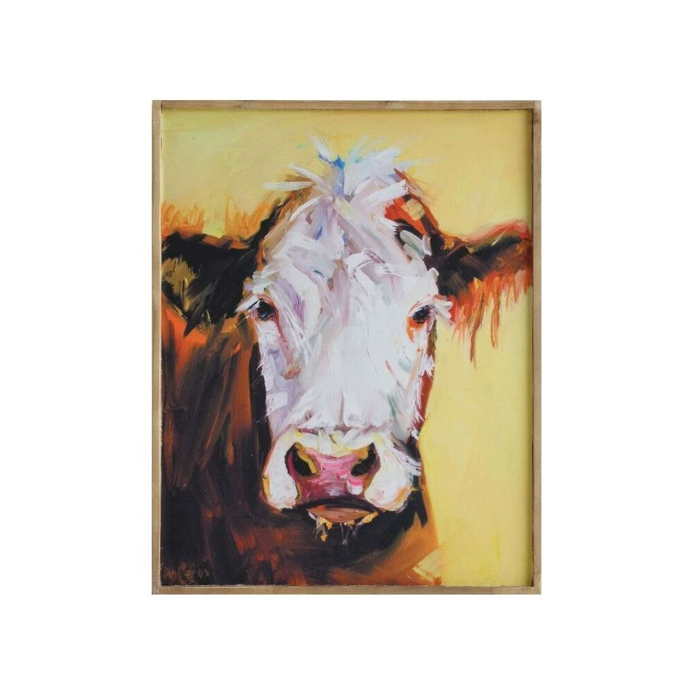 Multi-colored Framed Canvas Cow Wall Art - Unique Home Décor