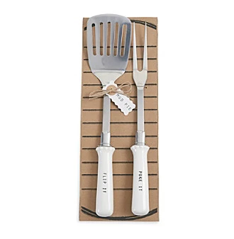 Circa Grillin' 2 Piece Stainless Steel Utensil Set With White Handles