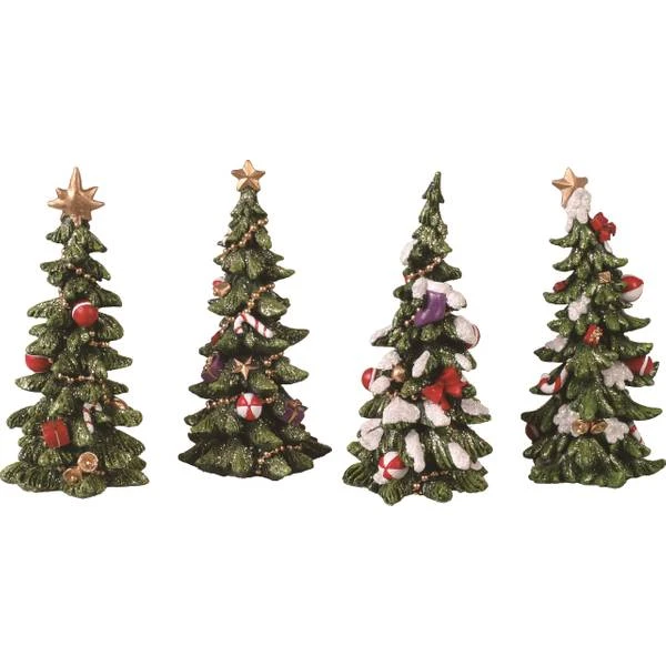 Snowy Christmas Tree Figurine Set Of 4 - 6 Inch Holiday Decor