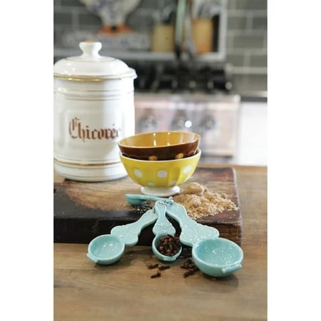 Aqua Blue Owl Ceramic Measuring Spoons Set Of 4