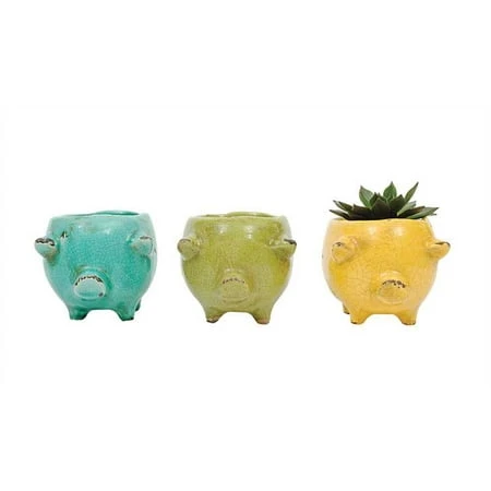 Set Of 3 Terra Cotta Pig Planters, 6 Liters, Holds 4 Inch Pots