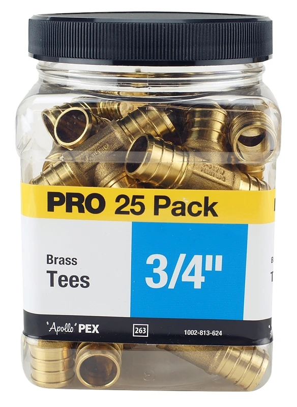 3/4 in. Brass PEX Barb Tee Jar (25 Pack)