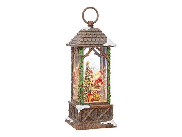 10.75" Lighted Santa Decorating Tree Water Lantern With Timer And Glitter