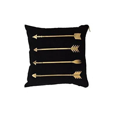 17.5" Square Cotton Pillow With Metallic Gold Arrows And Zipper Closure