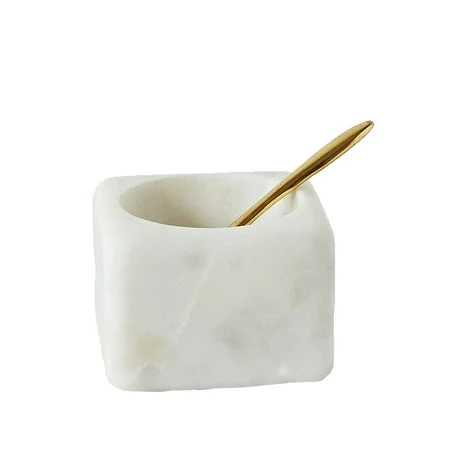 White Marble Salt Bowl With Salt Spoon - Elegant Kitchen Accessory