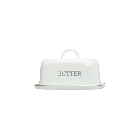 White Enameled Steel Butter Dish With Black Rim - Stylish Kitchen Essential