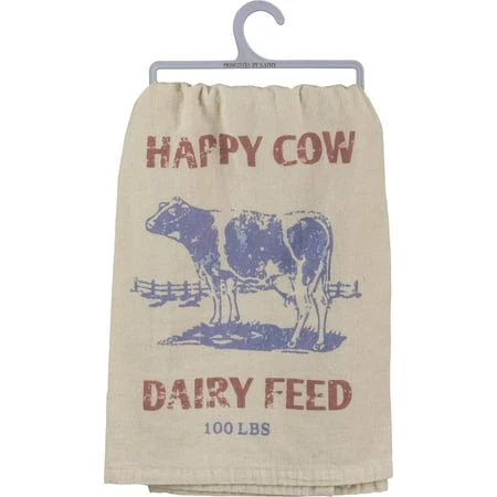 Farmhouse Feedsack Dish Towel, 28 X 28 Inches, Happy Cow Dairy Feed