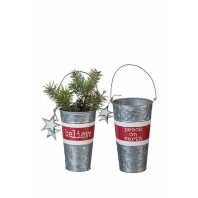 Peace On Earth Decorative Tin Buckets Set Of 2 For Home Decor