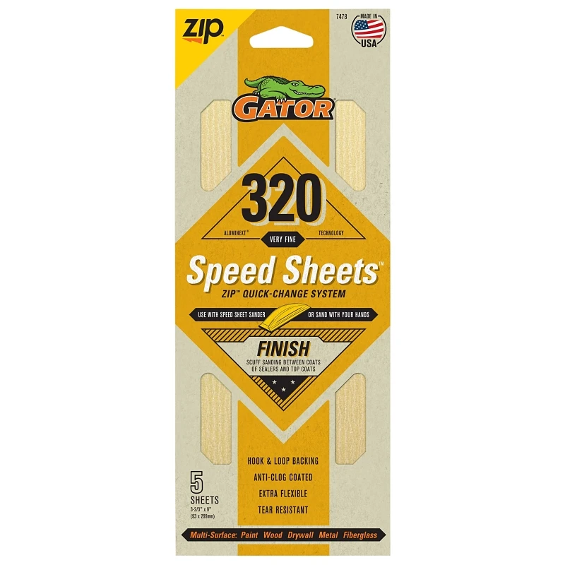 Premium Sanding Speed Sheets, Hook and Loop, 320 Grit, 3-2/3 x 9-In., 5-Pk.