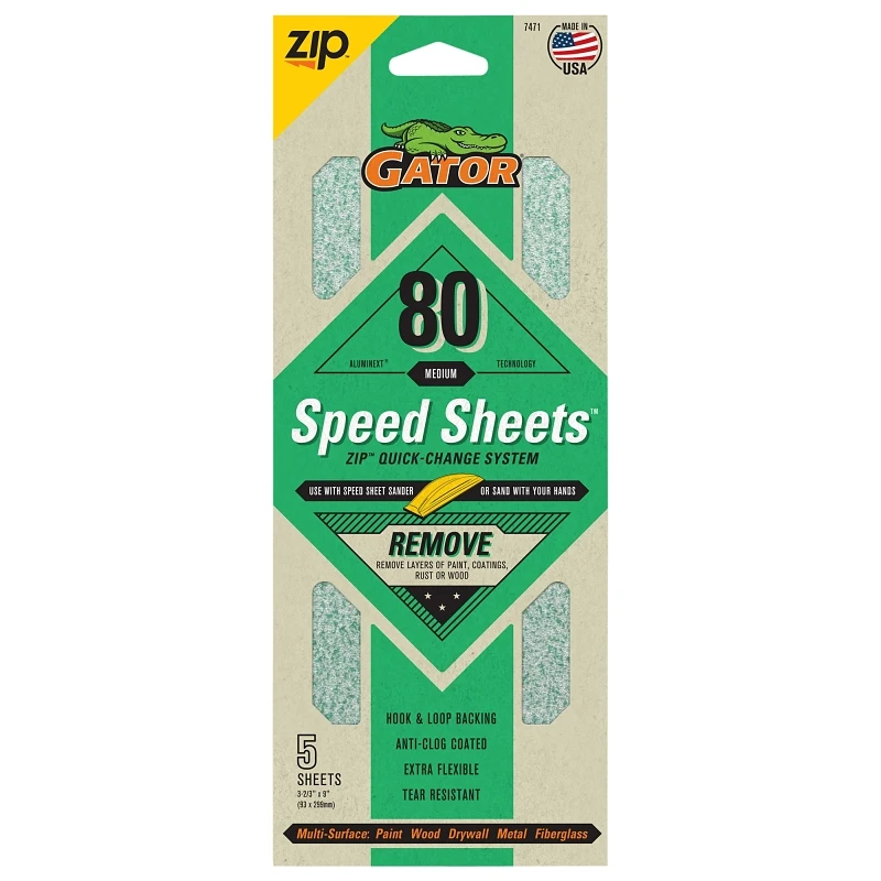 Premium Sanding Speed Sheets, Hook and Loop, 80 Grit, 3-2/3 x 9-In., 5-Pk.