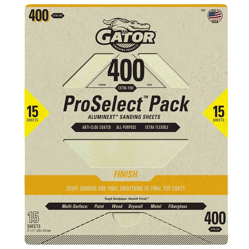 Gator Premium Sandpaper Sheets, 9 x 11 In., 400 Grit, 15-Pk.