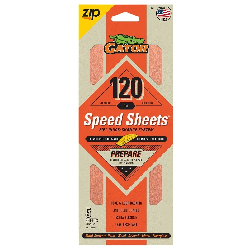 Zip Speed Sandpaper Sheets, 180 Grit, 5-Pk.