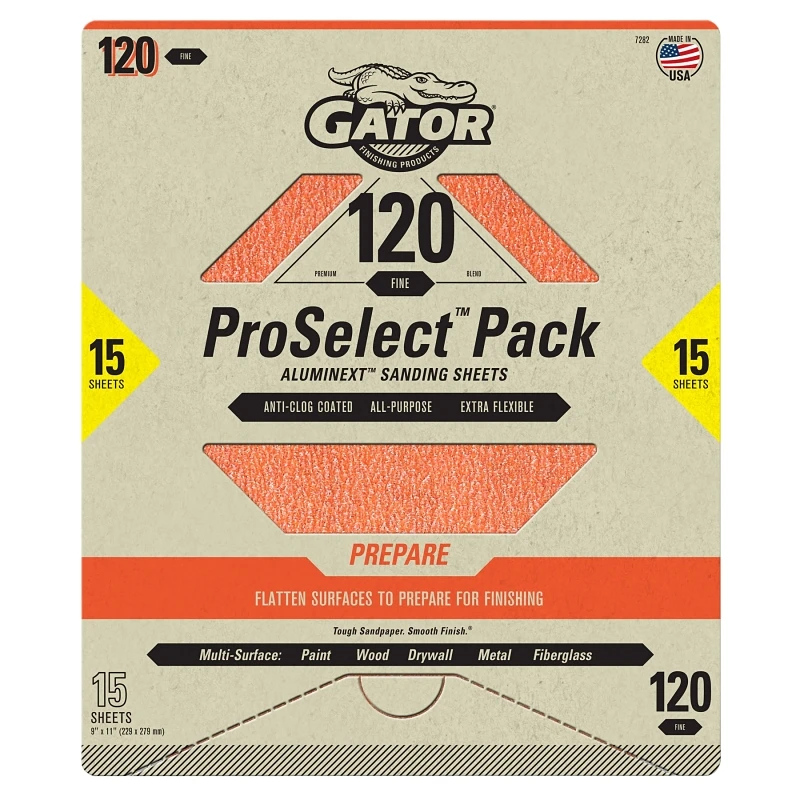 Premium Sandpaper Sheets, 120 Grit, 9 x 11 In., 15-Pk.