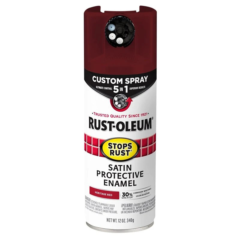 Stops Rust Custom Spray 5-in-1 Spray Paint, Satin Heritage Red, 12 oz.