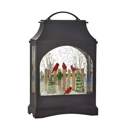 20817 - 11" Cardinals On Fence Lighted Water Lantern