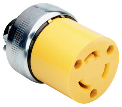 Armored Locking Connector, Yellow, 2-pole, Nema L5-20r, 3-wire, 20-amp, 125-volt