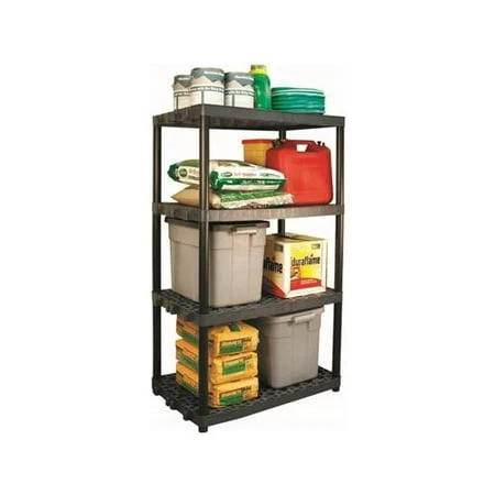 Shelving Unit, 4 Shelves, Heavy-Duty Plastic, Black, 24 x 36 x 61.5 In.