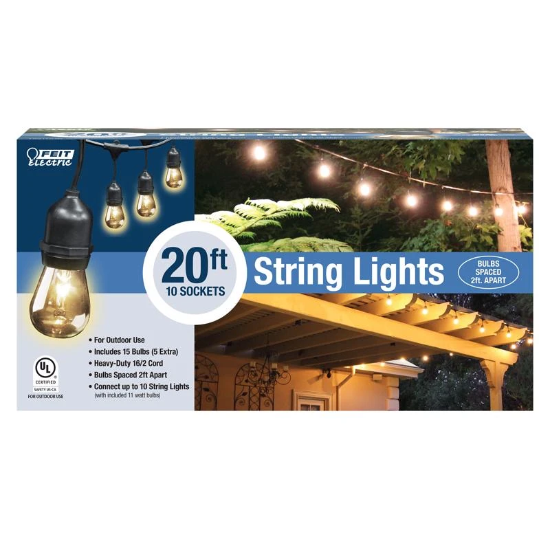 Solar LED String Light Set, 10 Sockets, 20 Ft.