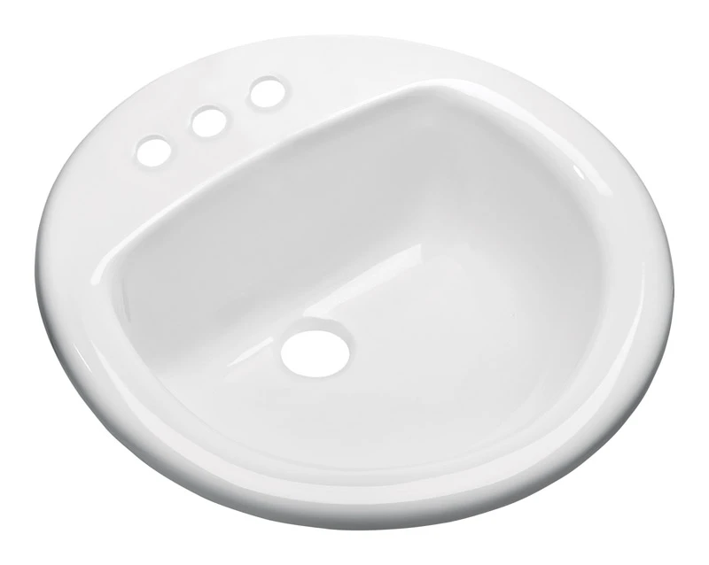 Drop-In Lavatory Sink, Self Rimming, White, 19 In. Round