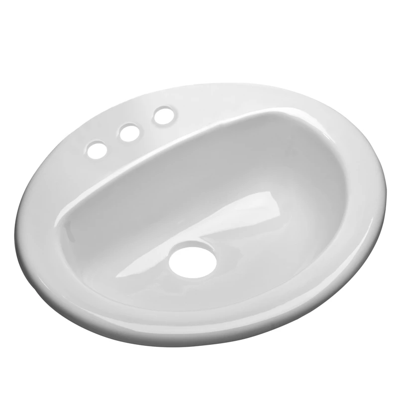 Drop-In Lavatory Sink, White, 20 x 17-3/4 In. Oval