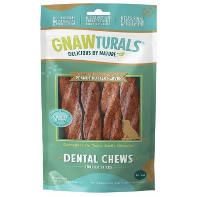 Dental Chews Dog Treat, Peanut Butter Flavor, 8 In. Stick